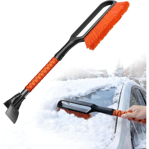 27-inch 2-in-1 snow brush and ice scraper orange