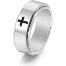 Inel Spinner Cross, lățime 8 mm, oțel inoxidabil titan, unisex, argintiu și negru, mărimea 6-13