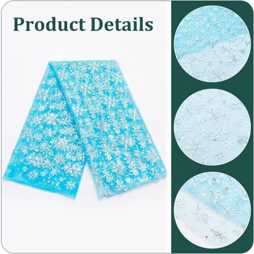 Snowflake Pattern Nylon Mesh Fabric Sky Blue 160 cm 2