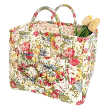 Panier de rangement bohème en tissu avec poignées – Organisateur floral pliable pour vêtements et accessoires, sac fourre-tout matelassé,