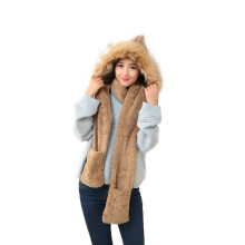 Warme wintermuts voor dames met Siamese hoodie, handschoenen, zakken, oorklappen en lange sjaal/omslagdoek.