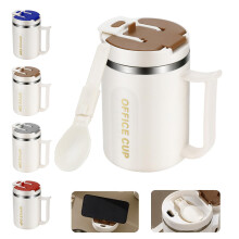 Mug isotherme en acier inoxydable de 500 ml avec couvercle, poignée et cuillère pliante intégrée – Convient aux boissons chaudes et froides