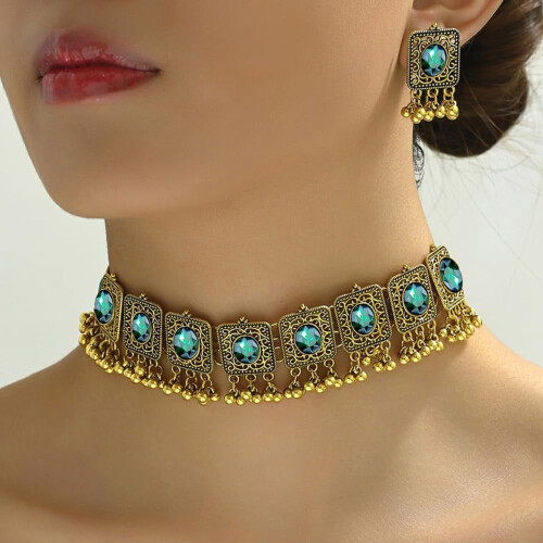 Σετ κοσμημάτων Vintage Boho για γυναίκες: Σκουλαρίκια με χάντρες CZ, κολιέ με φούντα – 1