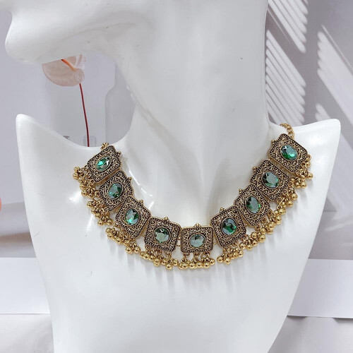Σετ κοσμημάτων Vintage Boho για γυναίκες: Σκουλαρίκια με χάντρες CZ, κολιέ με φούντα – 2