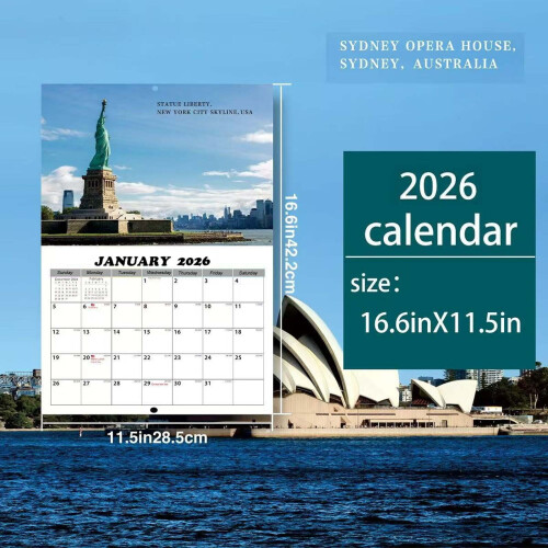 Ημερολόγιο τοίχου 2026 (Ιαν 2026–Ιαν 2027), 11,5"x16,6", Μεγάλα μπλοκ, Χοντρό χαρτί, Τοπίο του