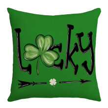 Taie d'oreiller trèfle pour la Saint-Patrick - Housse réversible en lin mélangé avec motif trèfle vintage, fermeture éclair et lavable en