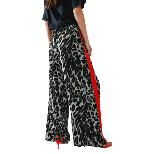 Women's Leopard Print Red Drawstring Wide Leg Pants