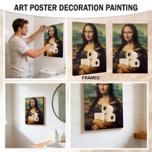 Lisa Holding Tissue Poster – Humorous Mona Lisa Cartoon Art, Fun Home Decor for Living Room & Bathrooms, Ideal Gift for Art & Humor Lovers