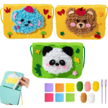 Wool Embroidery Crossbody Bag DIY Kit for Kids – Cartoon Animal Sewing Craft, Needle Painting Satchel (3PCS-K), compatible with Townscloud