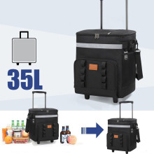 Sac isotherme à roulettes 35 L, pliable et étanche, capacité de 50 canettes, idéal pour la plage, le camping et les voyages – Noir