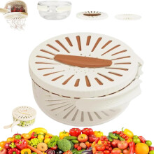 Panier égouttoir et de conservation 2 en 1, 24 cm, pour fruits et légumes – Système de conservation ventilé, couvercle pivotant, poignée