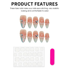 (L) Aurora Pink Almond Fake Nails - DIY Easy Stick