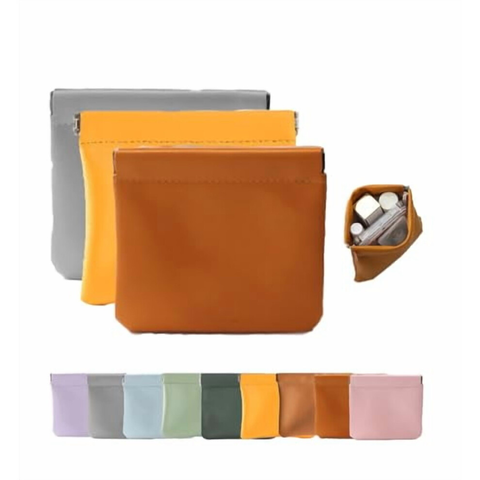 Pouchic Personalized Snap Closure Leather Organizer Pouch, 4.7x4.7in, Auto Snap Cosmetic Bag, No Zipper, Lambskin, Compatible with All Small