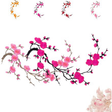 Cherry Blossom Iron-On Patch, Embroidered Flower Vine Applique for Jeans, Hats, Shirts, Bags – Compatible with All Iron-On Fabrics
