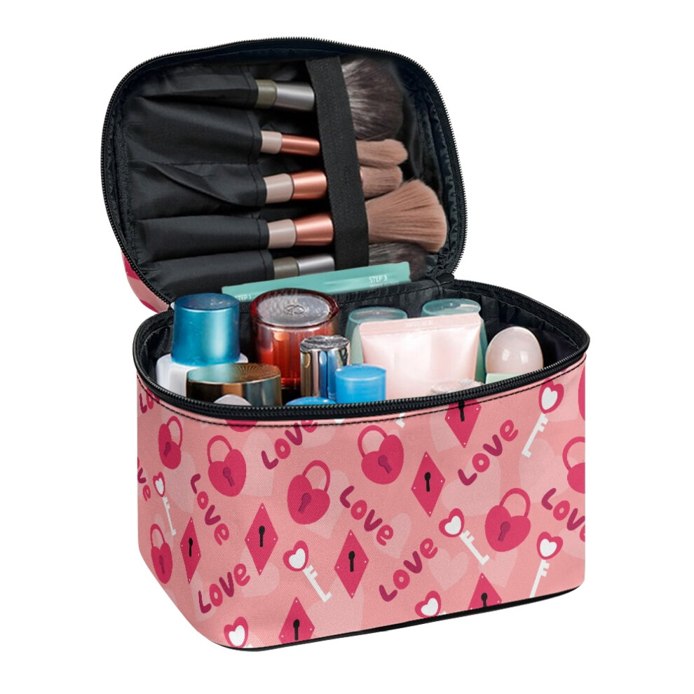 Polyester Cosmetic Toiletry Bags Large Capacity Makeup Organizer Bag Lightweight Wide Open Portable Pouch Heart And Lock