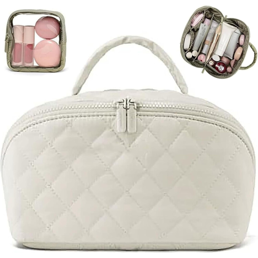YEPOLERCE Petition Makeup Bag for Women, Wide Open Lay-Flat Cosmetic Case with Compartments, Large Capacity Organizer for Toiletries & Brushes