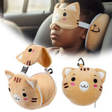 Cartoon Eye Mask & Neck Pillow for Kids, 2-in-1 Soft Plush Folding Travel Pillow, Cute Animal Design, Lightweight & Portable for Airplane/Car/Nap –