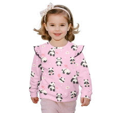 Girls Sweatshirt Ruffle Long Sleeve Cute Panda Pink Pullover Sweater Tops Oversized Shirts Sweatshirt Fall Winter Clothes Kids Pullover Hoodies