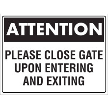Attention Please Close Gate Upon Entering and Exiting Metal Sign Caution Danger Safety Security Warning Notice Signs (Aluminum) Size: 8 x 12 inch