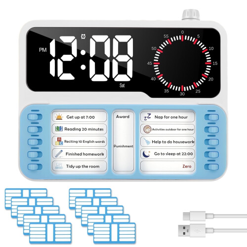 Visual Timer for Kid Temperature Date Display Silent Countdown Clock with Pen Slot Task Card for Student Educator ADHD 1