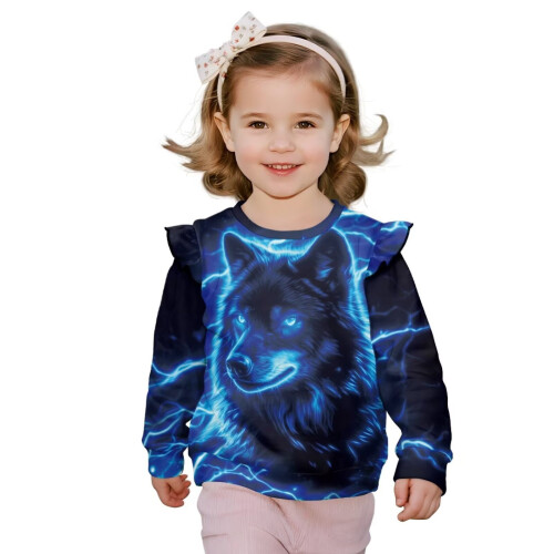 Moletom Blue Lightning Wolf com gola redonda e mangas compridas