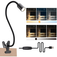 Dimmable LED Reading Light for Bed Headboard – Flexible Gooseneck, 3 Color Temps (3000/4000/6000K), USB-Powered, Compatible with Dorms & Home