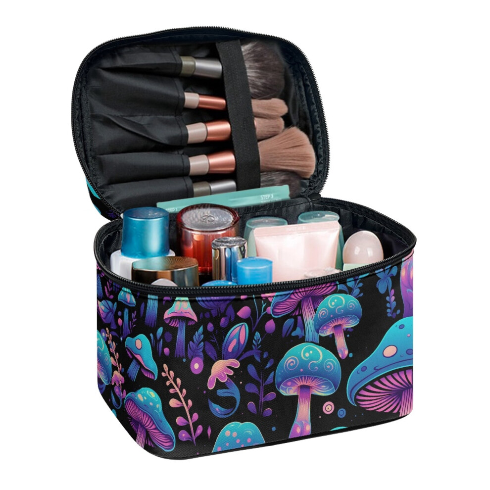 Mushrooms Makeup Bag Travel Cosmetic Bag with Brush Slots