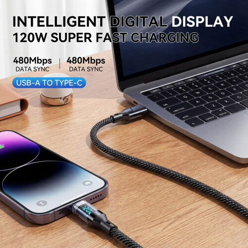 Καλώδιο φόρτισης USB σε Type C με ψηφιακή οθόνη τροφοδοσίας για παρακολούθηση σε 1