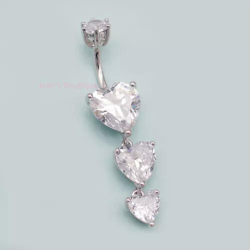 Sterling Silver Dangle Heart Belly Button Ring 6.5mm 1