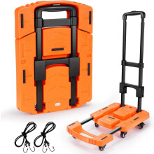 Folding Hand Truck 500lbs, 6-Wheel Collapsible Dolly Cart with 2 Elastic Ropes – Compact Trolley for Travel & Moving