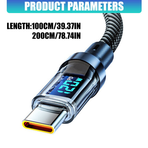 Καλώδιο φόρτισης USB σε Type C με ψηφιακή οθόνη τροφοδοσίας για παρακολούθηση σε 2