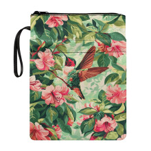 Flower Hummingbird Polyester Fabric Book Sleeve for Women - Book Lovers Gift for Bible or Book Decorative Design, 8.66 x 11.42