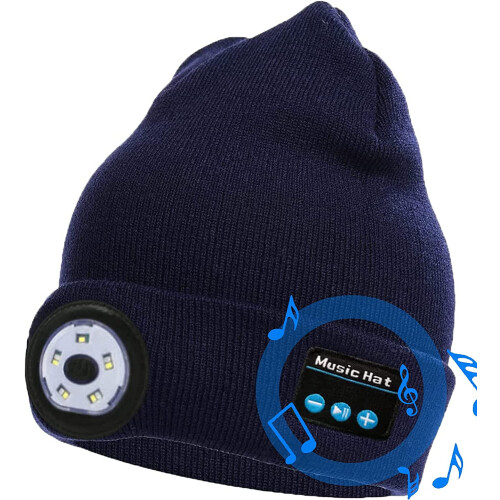 Gorro Bluetooth com luz, recarregável via USB, lanterna de cabeça sem fio, microfone e alto-falantes estéreo – Compatível com iPhone/Android 2
