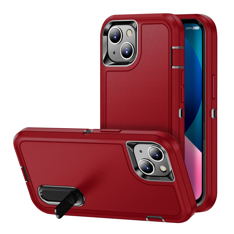 Compatible With Iphone 13 Case: 3-Layer Rugged Cover With Built-In Metal Kickstand, No Screen Protector Â + Red/Black 9401284757252