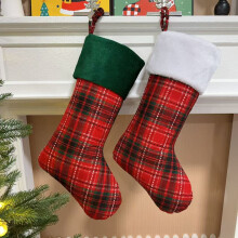 Large Buffalo Plaid Christmas Stockings with Faux Fur Cuff, 2-Pack – Compatible with Fireplace Hanging & Holiday Decor