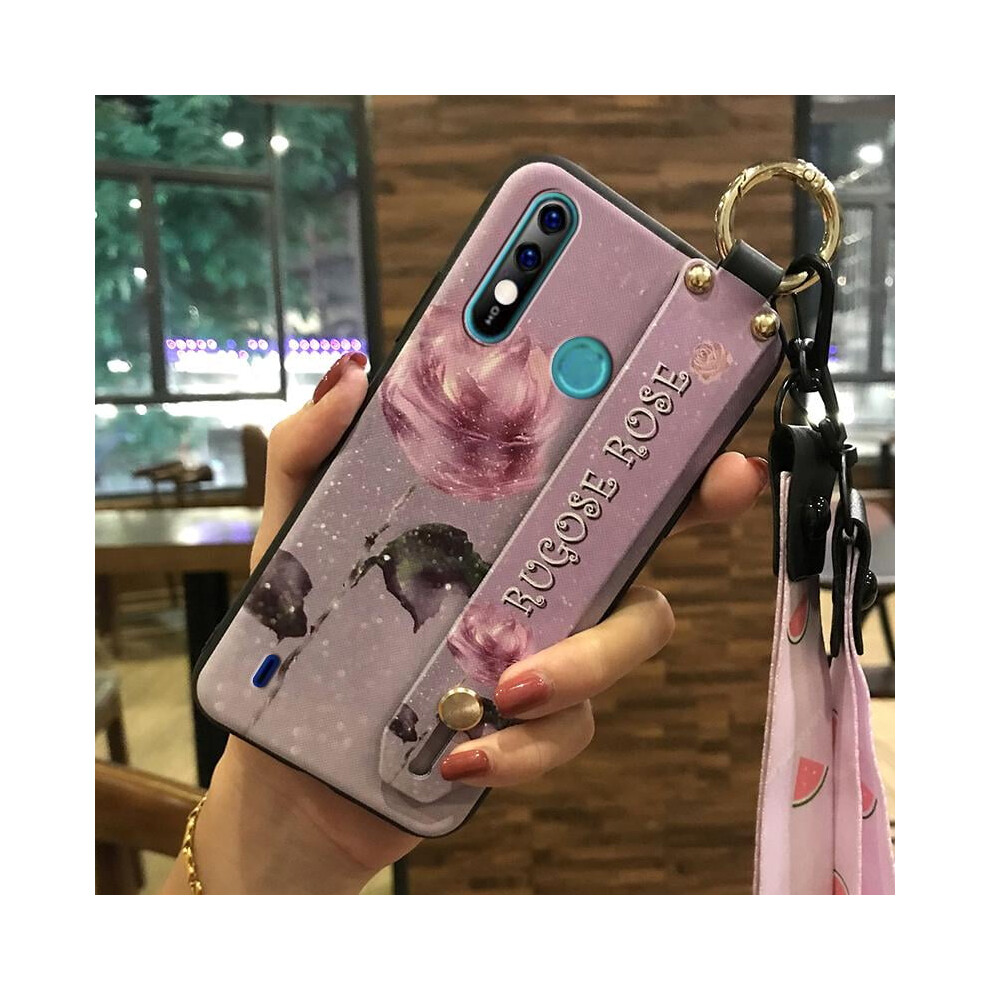 Itel A56/A56 Pro Phone Case With Wristband, Anti-Knock, Waterproof, Dirt-Resistant, Kickstand, Shockproof, Flower Design, Silicone 9341593650267
