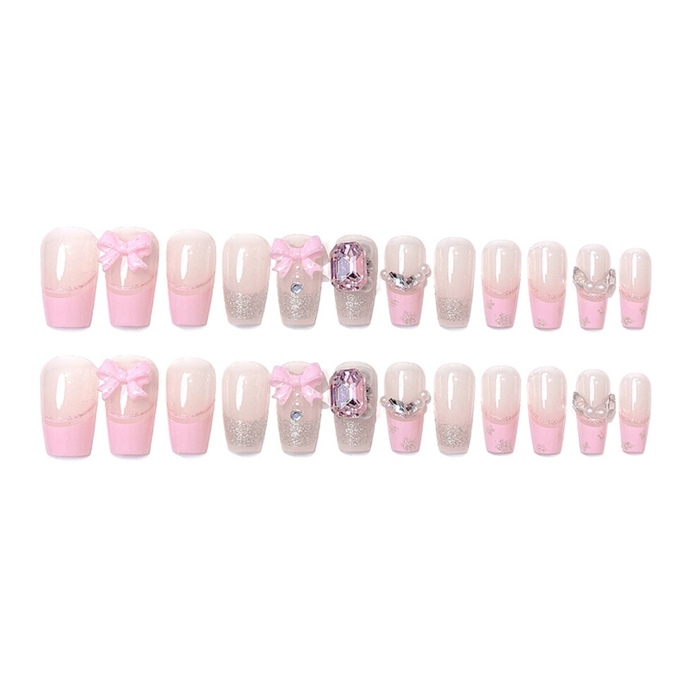 Dachuang Beauty Elegant Ribbon False Nails - 24Pcs