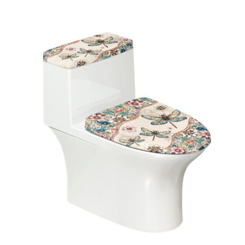 Ensemble de housse de siège de toilette en polyester à motif libellule