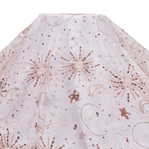 Tecido de renda com lantejoulas rosa, estrela e lua, 2 jardas  61,4 polegadas