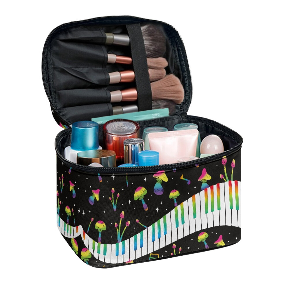 Colorful Mushroom Music Piano Cosmetic Case Perfect For Travel And Daily Use for Women Men Polyester
