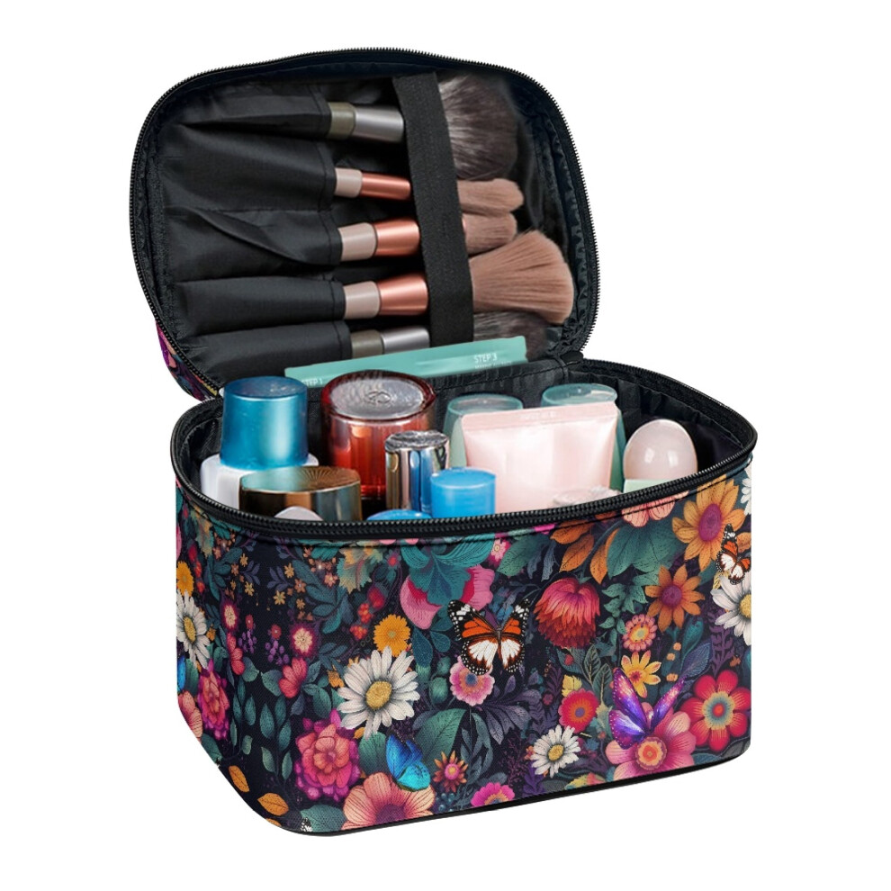 Polyester Makeup Travel Case Butterfly Flower Pattern Large
