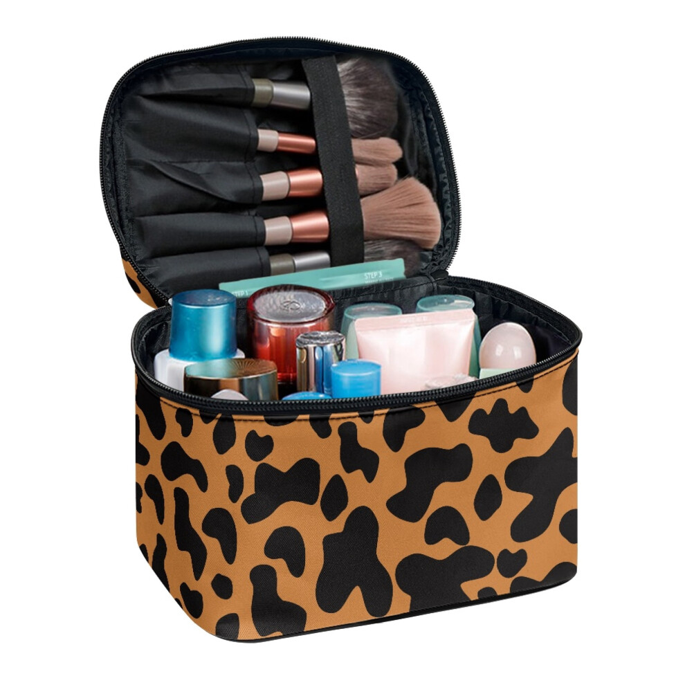 Leopard Toiletry Cosmetic Travel Bag with Brush Slots 8.86 x 6.5 x 5.9 Inches with Brush Holder Space-Efficient Portable Traveling Brush Storage