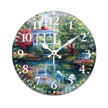 Retro Mute Wall Clock with Ink Landscape Swan Pattern – Battery Powered, Compatible with Home, Living Room, Kitchen & Office Decor