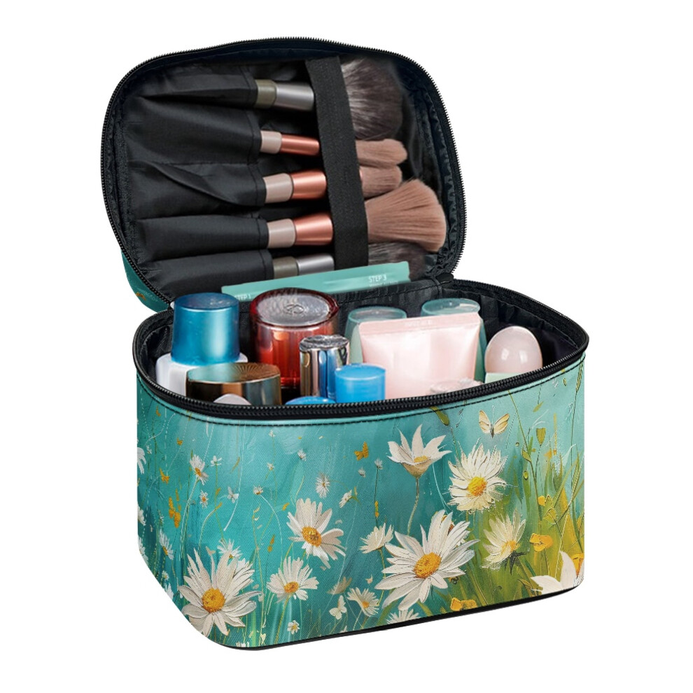 Brush Holders Top-Handle Cosmetic Bag with Brush Slots Makeup Skincare Organizer Gift Butterfly Daisy