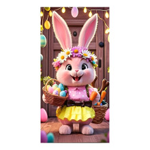 Happy Easter Door Cover 31x79", Waterproof Fabric Banner with Eggs & Rabbit, Spring Festive Home Decor
