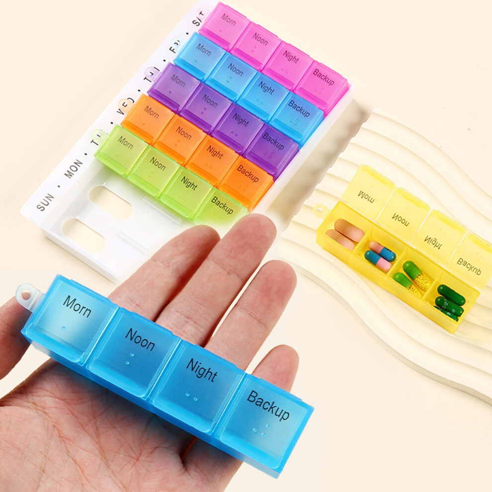 Moistureproof 7-Day Pill Box, 4x Daily Doses, Portable Travel Organizer with Removable Compartments & Airtight Snap Lid