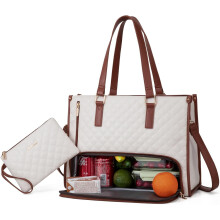Lunchtas voor dames, zwart, gewatteerd, geschikt voor een laptop van 15,6 inch.