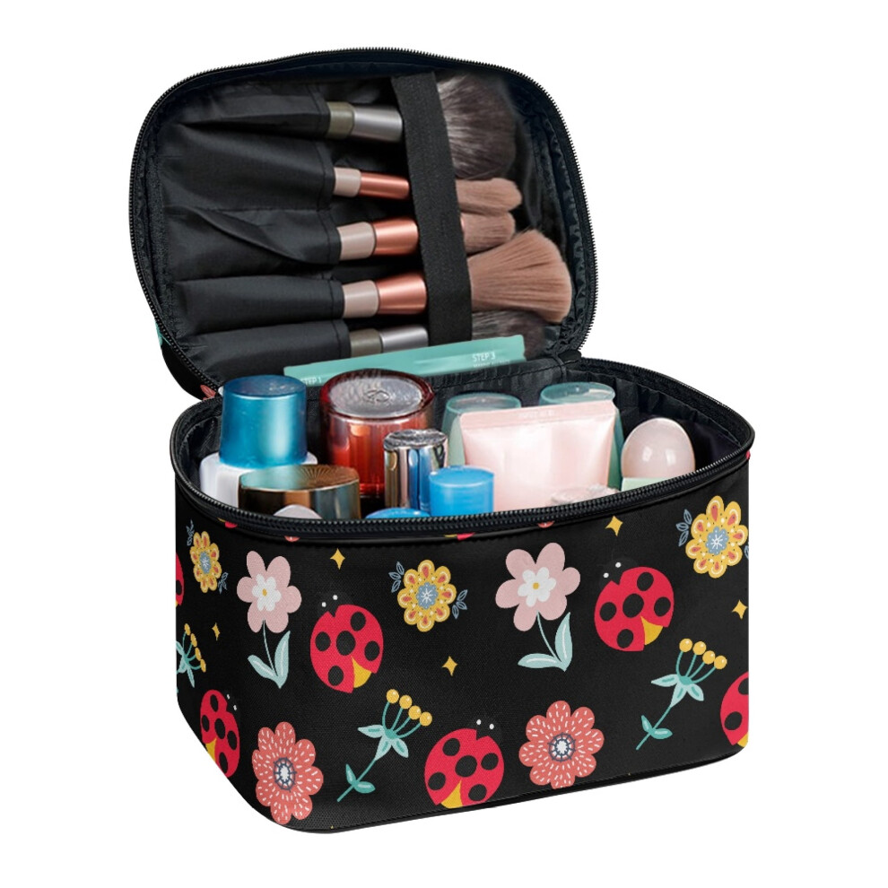 Ladybug Florals Make up Organizer Brush Protectors Durable Makeup Cosmetic Bag 8.86 x 6.5 x 5.9 Inches