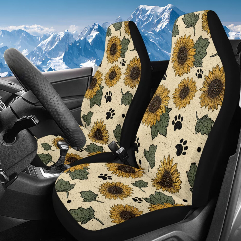 Plush Sunflower Dog Paw Print Car Seat Covers, Soft Front Seat Covers For Cars, Trucks, Vans, Suvs Â 2 Pack Coral 9193271996385