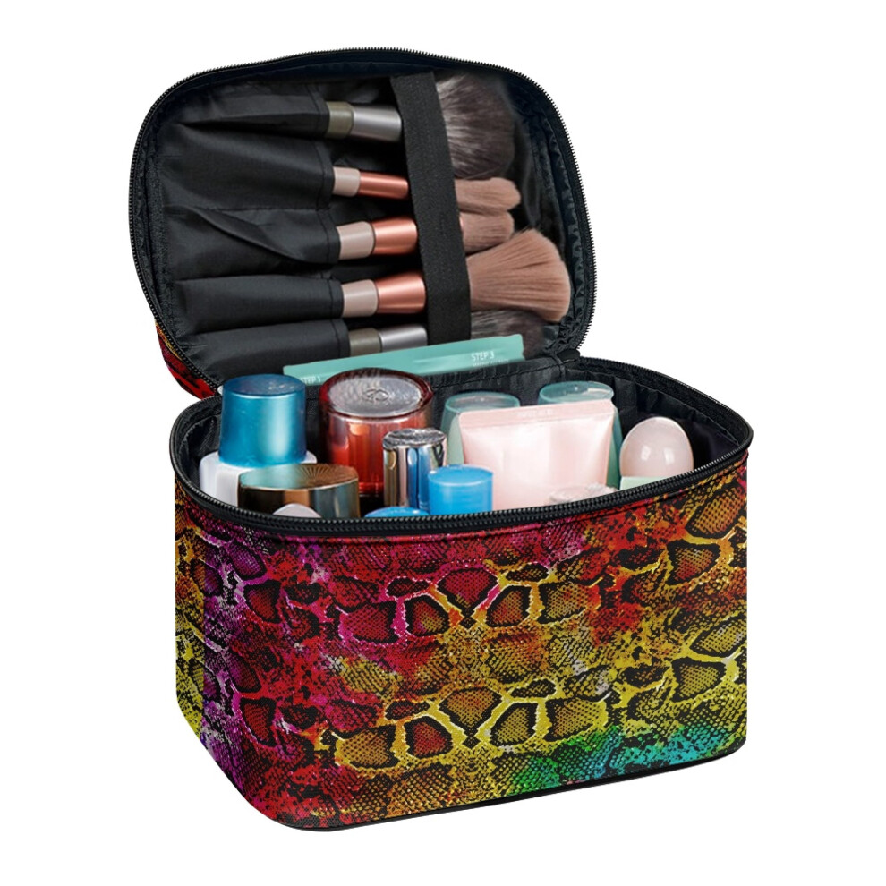 Colorful Snake Pattern Large Capacity Makeup Bag Women Travel Storage Handheld Portable Hanging Organizer Multi-Function Makeup Organizer